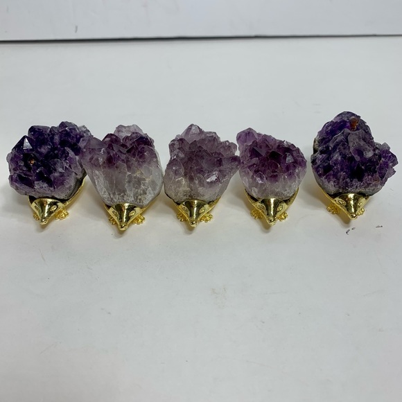 Set of 5 hedgehogs with Natural Amethyst quartz crystals gems. - Picture 4 of 10
